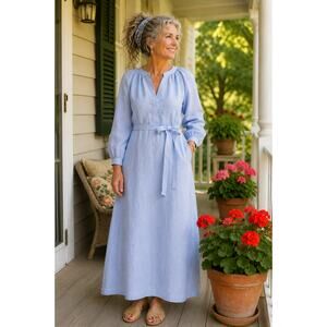 J Crew Linen Cabana Midi Dress Blue Coastal Chic S NWT